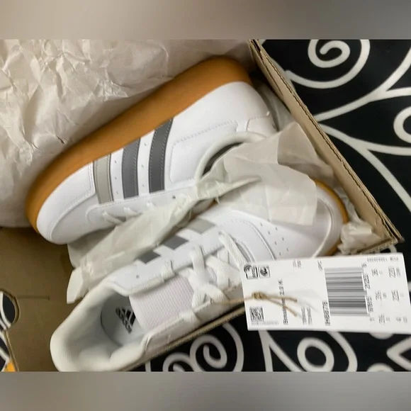 SOLD Adidas White and Gray Shoes with Gum Sole - Picture 3 of 6